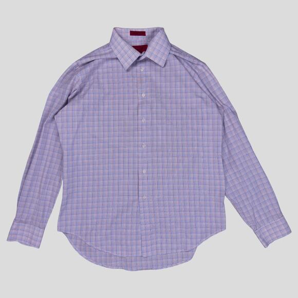 Men's Blue & Red Bergamo New York Fitted Button Down Shirt Size Large - Picture 1 of 7